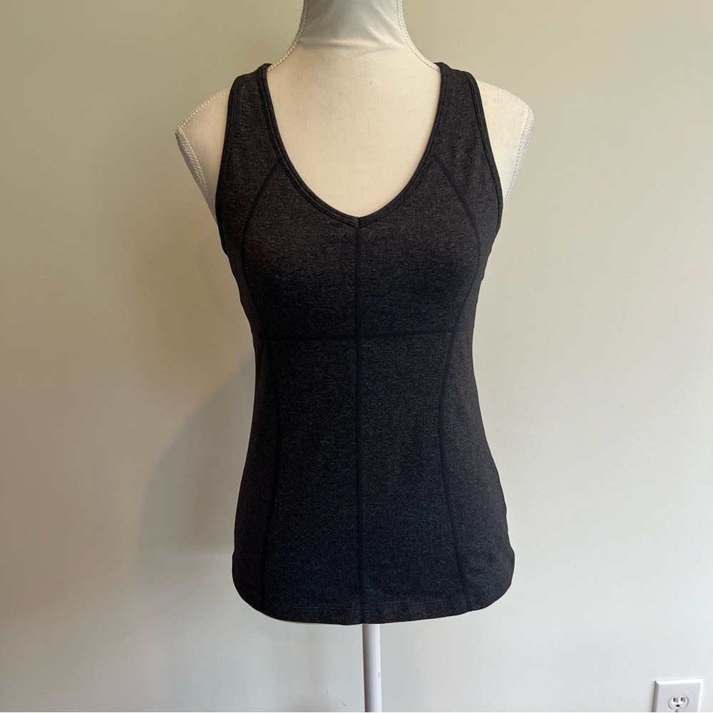 Athleta Equator Racerback Tank Top Sz S Gray Shelf Bra Lycra Sporty EUC or NWOT - Picture 1 of 9